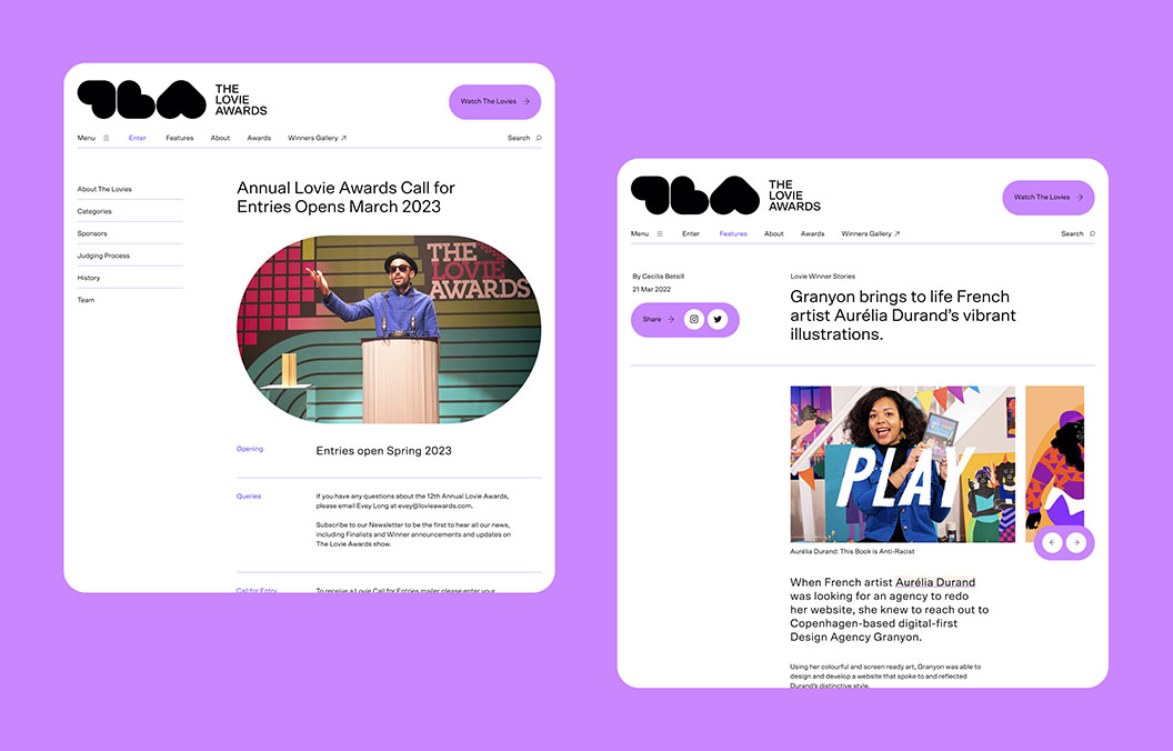 The Lovie Awards Website Design - Desktop